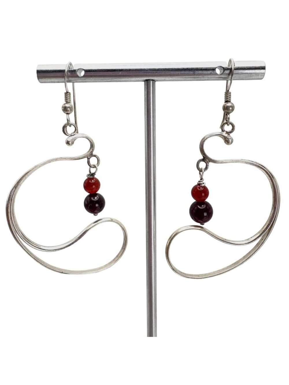 Red & Black Crystal Sterling Silver 925 Freeform Dangle Earrings 2.5" Length